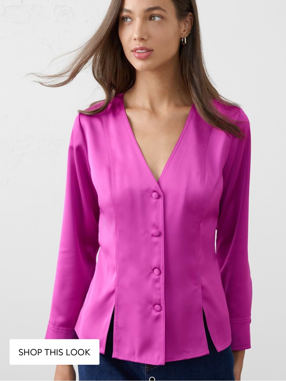Banana republic silky button top size 10 magenta orchid pink long sleeve